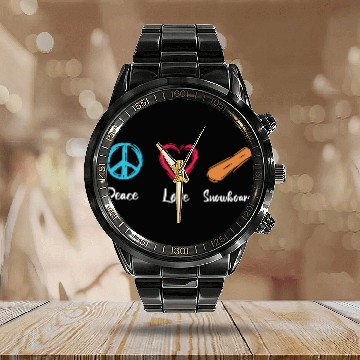 Discover Peace Love Snowboard Calendar Steel Band Watch