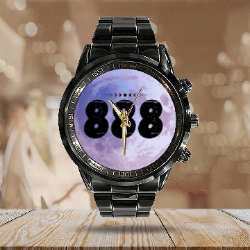 Discover Purple Moon Angel Numbers 888 Calendar Steel Band Watch