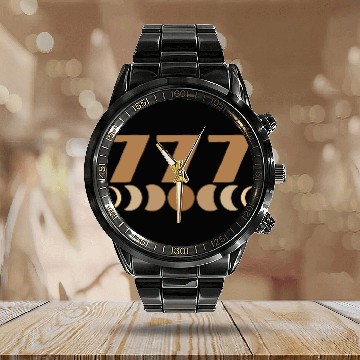 Discover Moon Cycle Brown Angel Numbers 777 Calendar Steel Band Watch