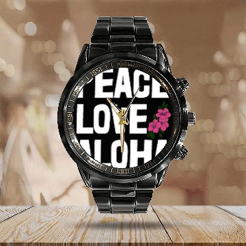 Discover Peace Love Aloha Calendar Steel Band Watch
