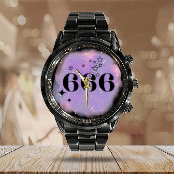 Discover Angel Number 666 Numerology Purple Calendar Steel Band Watch