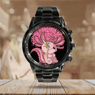 Discover Cherry Blossom Tree Amphibian Gift Sakura Axolotl Calendar Steel Band Watch