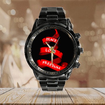 Discover Peace love freedom red Calendar Steel Band Watch