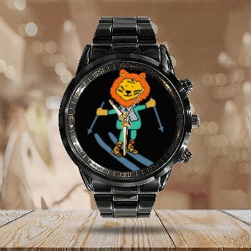 Discover Liger skiing with fancy scarf Calendar Steel Band Watch