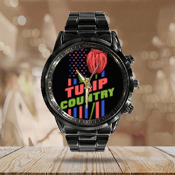 Discover Tulip Gardening Us Flag Tulips Calendar Steel Band Watch
