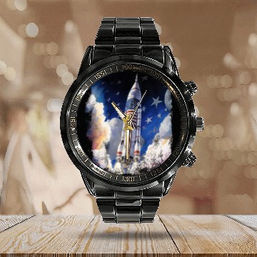 Discover Patriotic Starship US Astronauts Stars and Stripes Calendar Steel Band Watch