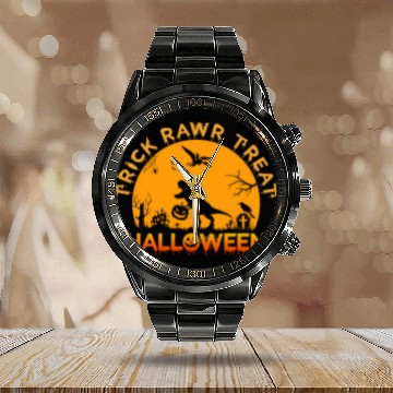 Discover Trick Rawr Treat Dinosaur Stealing Pumpkin Calendar Steel Band Watch