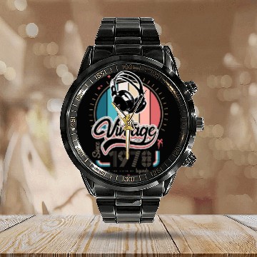 Discover Vintage since 1978 headphones Calendar Steel Band Watch
