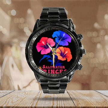 Discover Surfing Girl 3 colors Hibiscus flowers Calendar Steel Band Watch