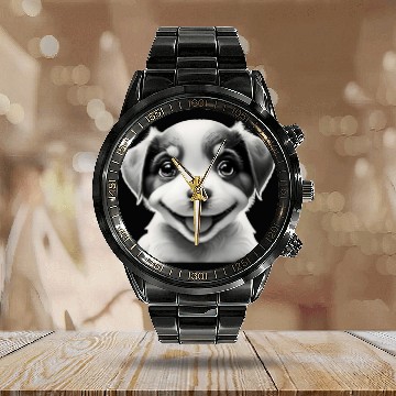 Discover Cheerful puppy [Clothing store][Clothes store] Calendar Steel Band Watch