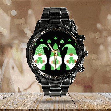 Discover St. Patrick's Day Bearded Diversity Gnomes Calendar Steel Band Watch