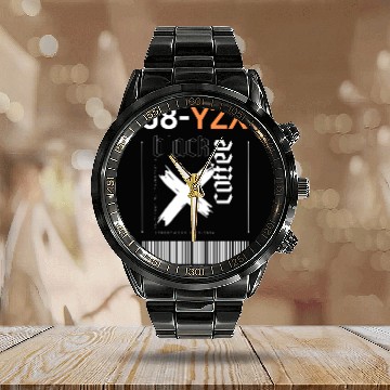 Discover black coffee barcode Calendar Steel Band Watch