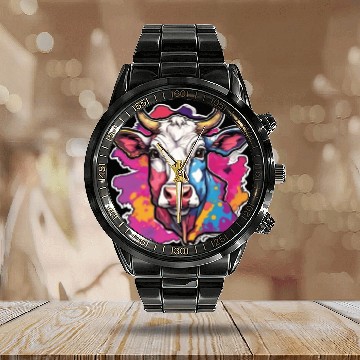 Discover Cow Cows Cow Head Agriculture Farmer Calendar Steel Band Watch