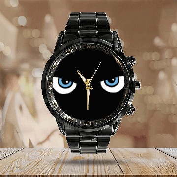 Discover Black Cat Blue Eyes | Halloween Gift For Cat Lover Calendar Steel Band Watch