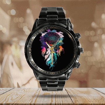 Discover Dreamcatcher with feathers and smoke Calendar Steel Band Watch