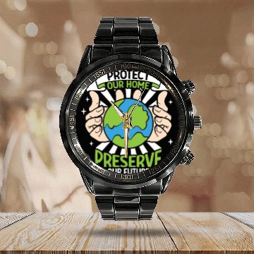 Discover Climate Change Environmental Earth Day Planet Calendar Steel Band Watch