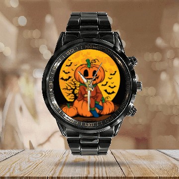 Discover Cool Pumpkin Person Creepy Halloween Pumpkin Calendar Steel Band Watch