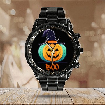 Discover Creepy Halloween Wizard Pumpkin Calendar Steel Band Watch