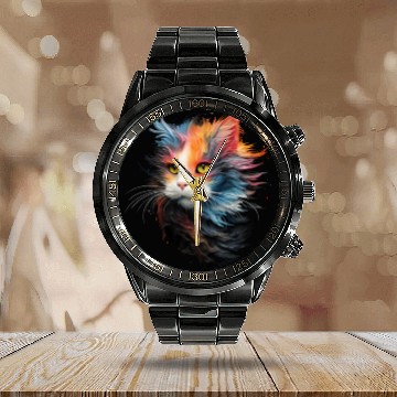 Discover Persian Cat Masterful Animal Painting Calendar Steel Band Watch