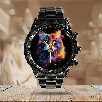 Discover Color Explosion Persian Cat Art Calendar Steel Band Watch