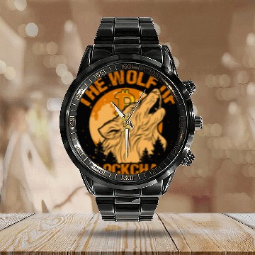 Discover The Wolf Of Blockchain Funny Bitcoin Wall Street Calendar Steel Band Watch