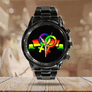 Discover Gender lesbians in rainbow colors Calendar Steel Band Watch