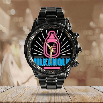Discover Baby Newborn Milkaholic Nursery Bottle Infant New Calendar Steel Band Watch