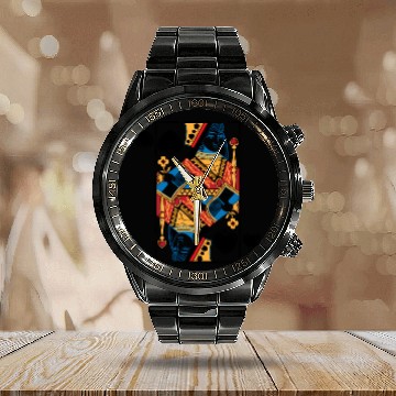 Discover Halloween Playing Card Queen Of Spades Calendar Steel Band Watch