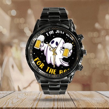Discover Alcohol Ghost Beer Lover Lazy Creepy Halloween Calendar Steel Band Watch