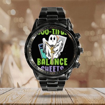Discover Boo-tiful Balance Sheets Accountant Halloween Calendar Steel Band Watch