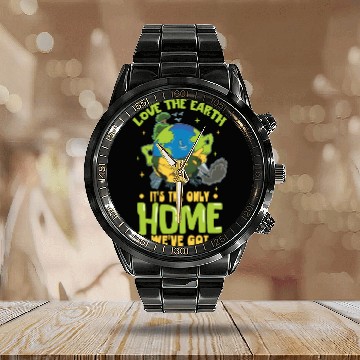 Discover Climate Change Environmental Earth Day Planet Calendar Steel Band Watch