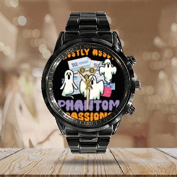 Discover Ghostly Assets Phantom Passions Scary Halloween Calendar Steel Band Watch