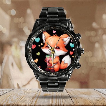 Discover Fox cub Calendar Steel Band Watch