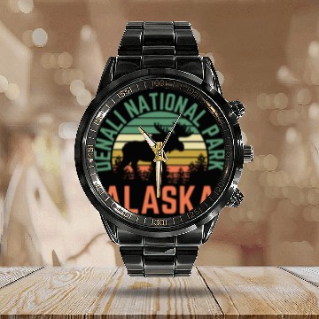 Discover Denali National Park Alaska Moose Hiking Nature Calendar Steel Band Watch