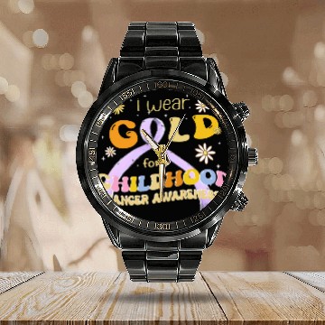 Discover I Wear Gold For Childhood Cancer Awareness Calendar Steel Band Watch