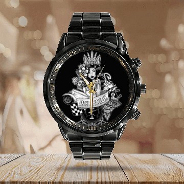 Discover Pin up, Hot rod and Speedometer, black and white Calendar Steel Band Watch