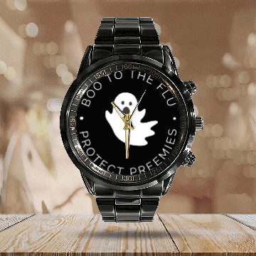 Discover NICU Halloween | Boo to the flu | Protect Preemies Calendar Steel Band Watch