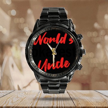 Discover World's Okayest Uncle Calendar Steel Band Watch