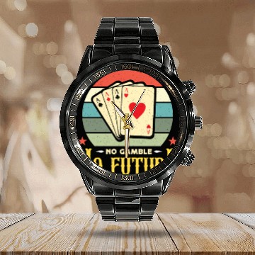 Discover Classic Blackjack No Gamble No Future Retro Dealer Calendar Steel Band Watch