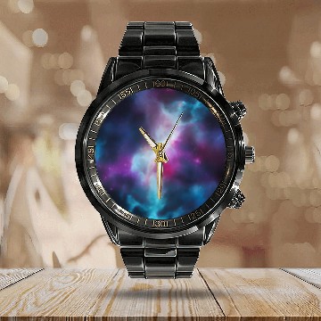 Discover Galaxy nebula abstract design Calendar Steel Band Watch