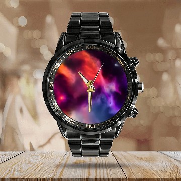 Discover Galaxy nebula abstract design Calendar Steel Band Watch