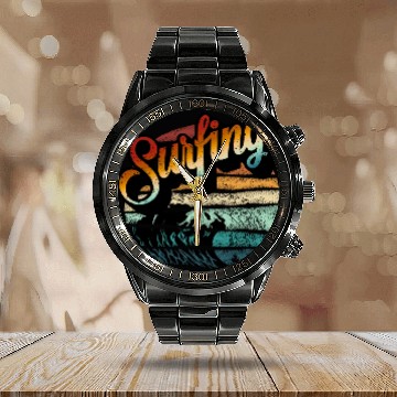 Discover Summer Surfing Calendar Steel Band Watch