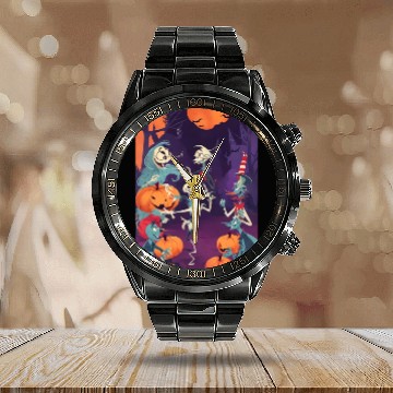 Discover Funny Skeletons Dance on Halloween Party Calendar Steel Band Watch