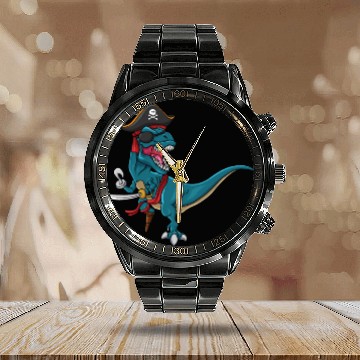 Discover Cool Dinosaur Jolly Pirate Decor Lazy Halloween Calendar Steel Band Watch