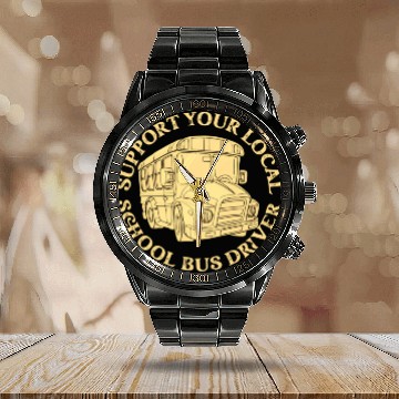 Discover School Bus Driver Calendar Steel Band Watch