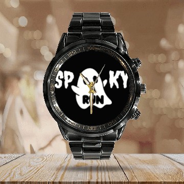 Discover Spooky Ghost Halloween Run Calendar Steel Band Watch
