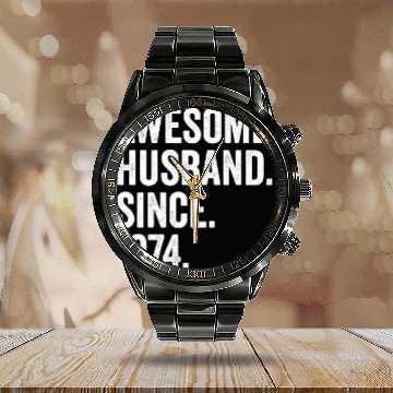 Discover Awesome Husband Since 1974 48th Wedding Anniversar Calendar Steel Band Watch