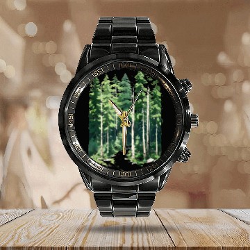 Discover Happy Green Wild Forest - Adventure Hiking Trail Calendar Steel Band Watch