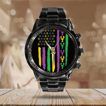 Discover American Flag Lobster Fleur Mardi Gras Calendar Steel Band Watch