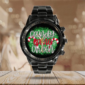 Discover Candy Cane Cheer Happy Christmas Xmas Holiday Calendar Steel Band Watch